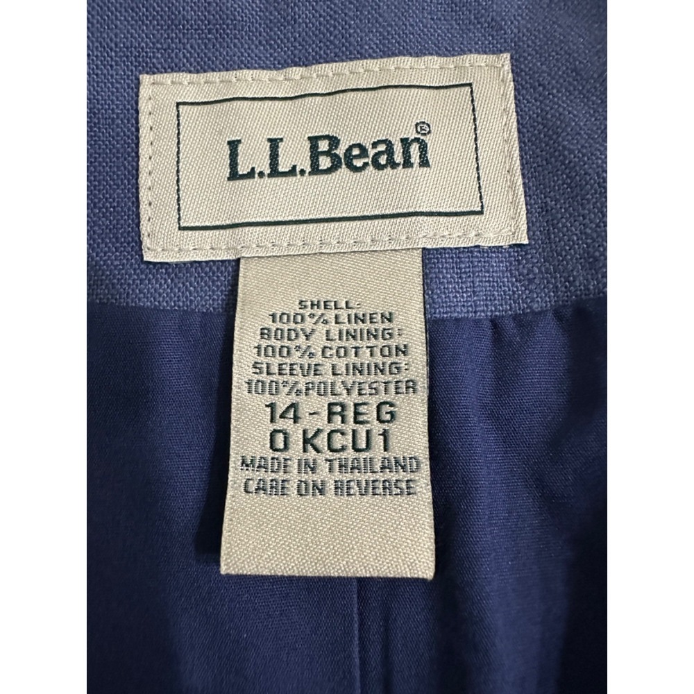 L.L.Bean Blazer Women's Blue 100% Linen Size 14 Button Up Jacket Classic - Picture 7 of 11